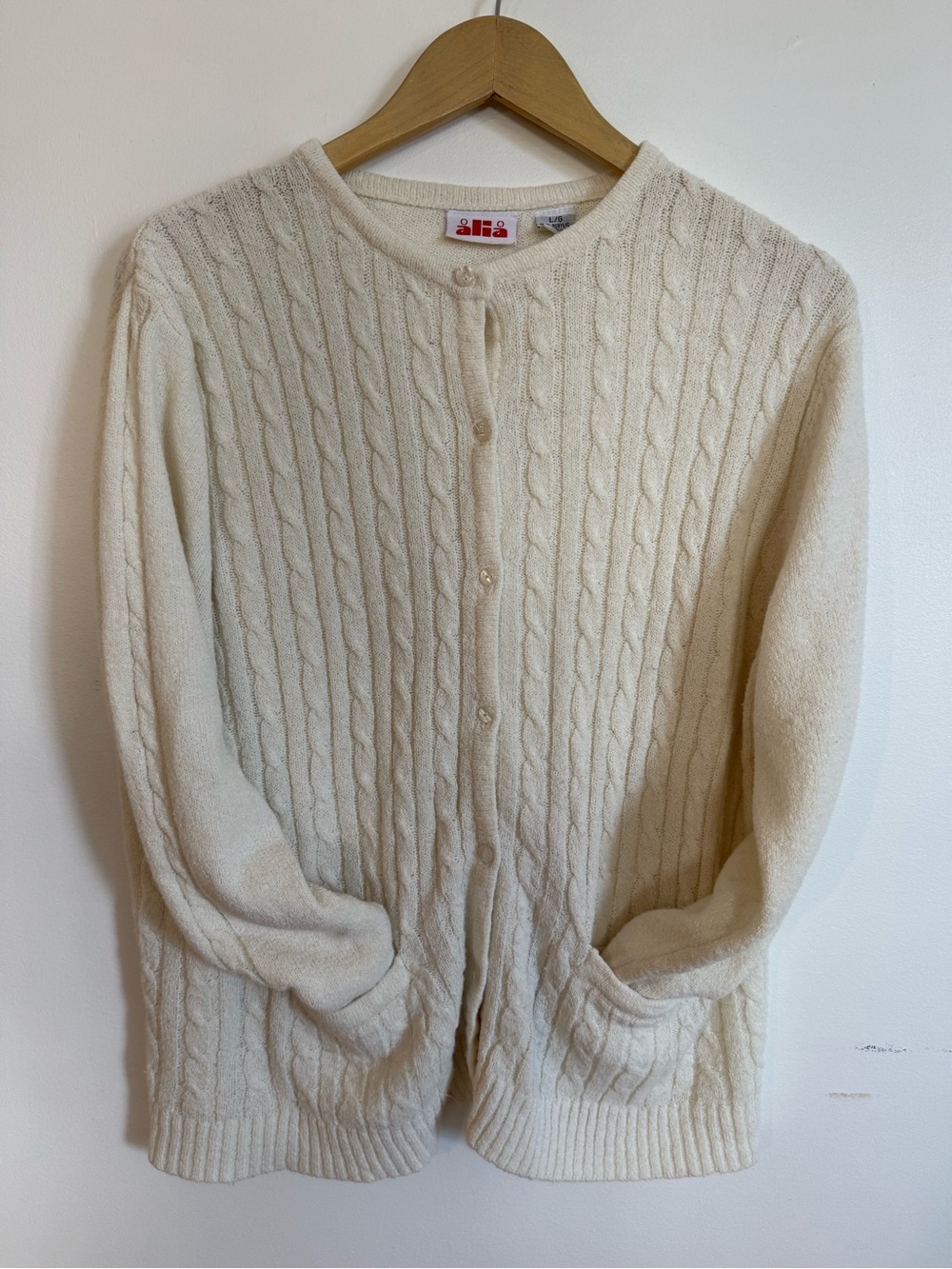 Vintage Alia Cream Cable Knit Cardigan Sweater Large